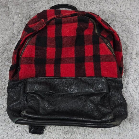 READ Mcq by Alexander Mcqueen Red Black Buffalo Plaid Wool Leather Backpack - Picture 1 of 16